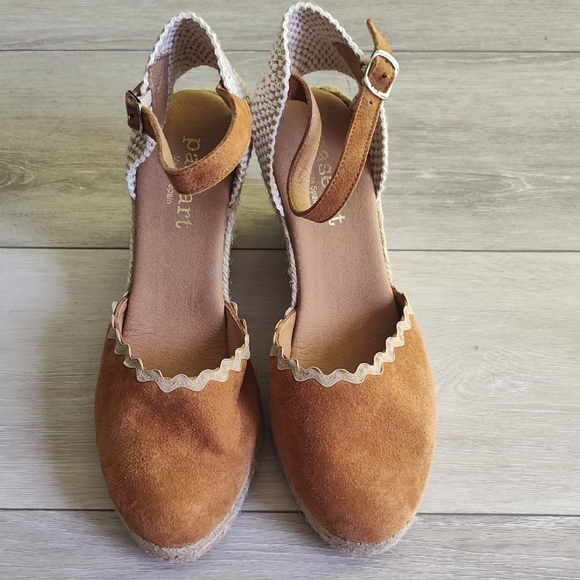 Tan Espadrille Ankle Strap Flats - Picture 1 of 8